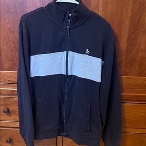 Navy and light blue rugby stripe original Penguin full zip top